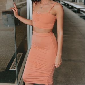 Two Piece Peach Crop Top & Skirt